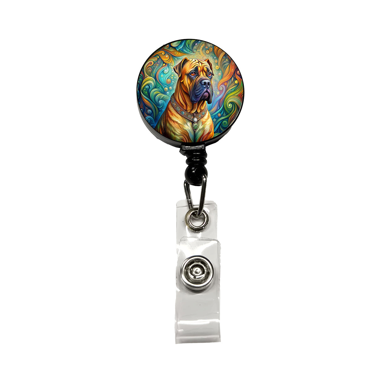 Bullmastiff Dog Bohemian Art Retractable ID Key Card Name Tag Badge Holder with Clip
