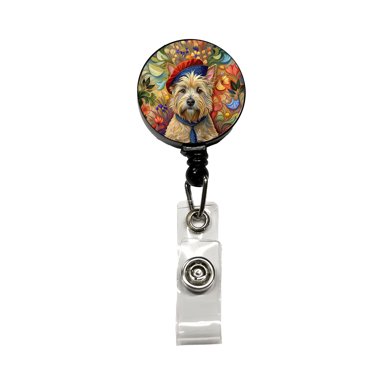 Cairn Terrier Dog French Bohemian Art Retractable ID Key Card Name Tag Badge Holder with Clip