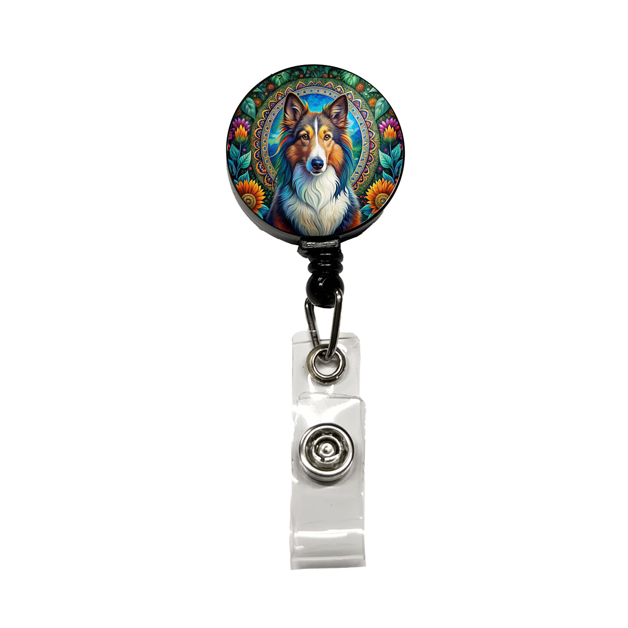 Collie Dog Bohemian Art Retractable ID Key Card Name Tag Badge Holder with Clip