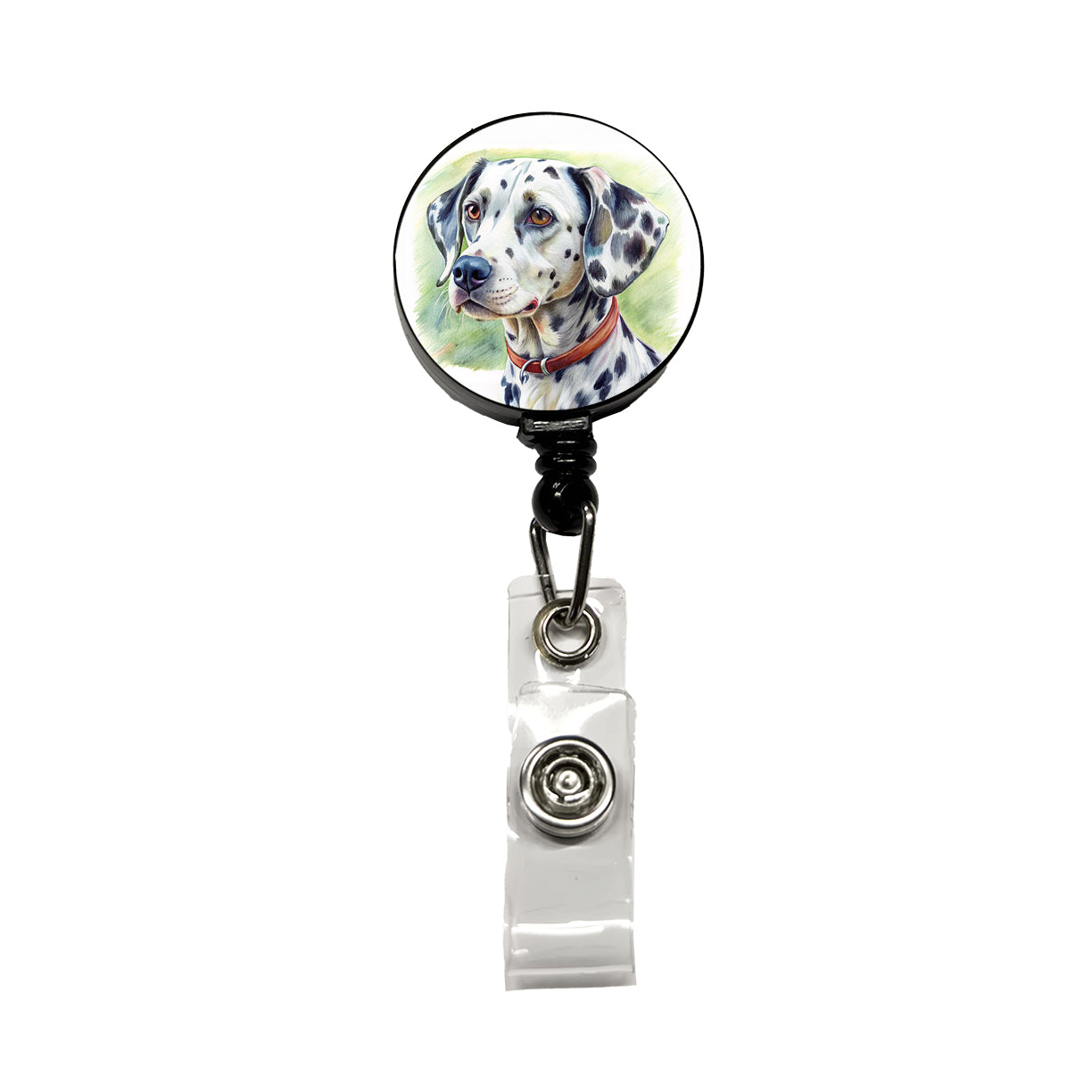 Dalmatian Dog Illustration Retractable ID Key Card Name Tag Badge Holder with Clip