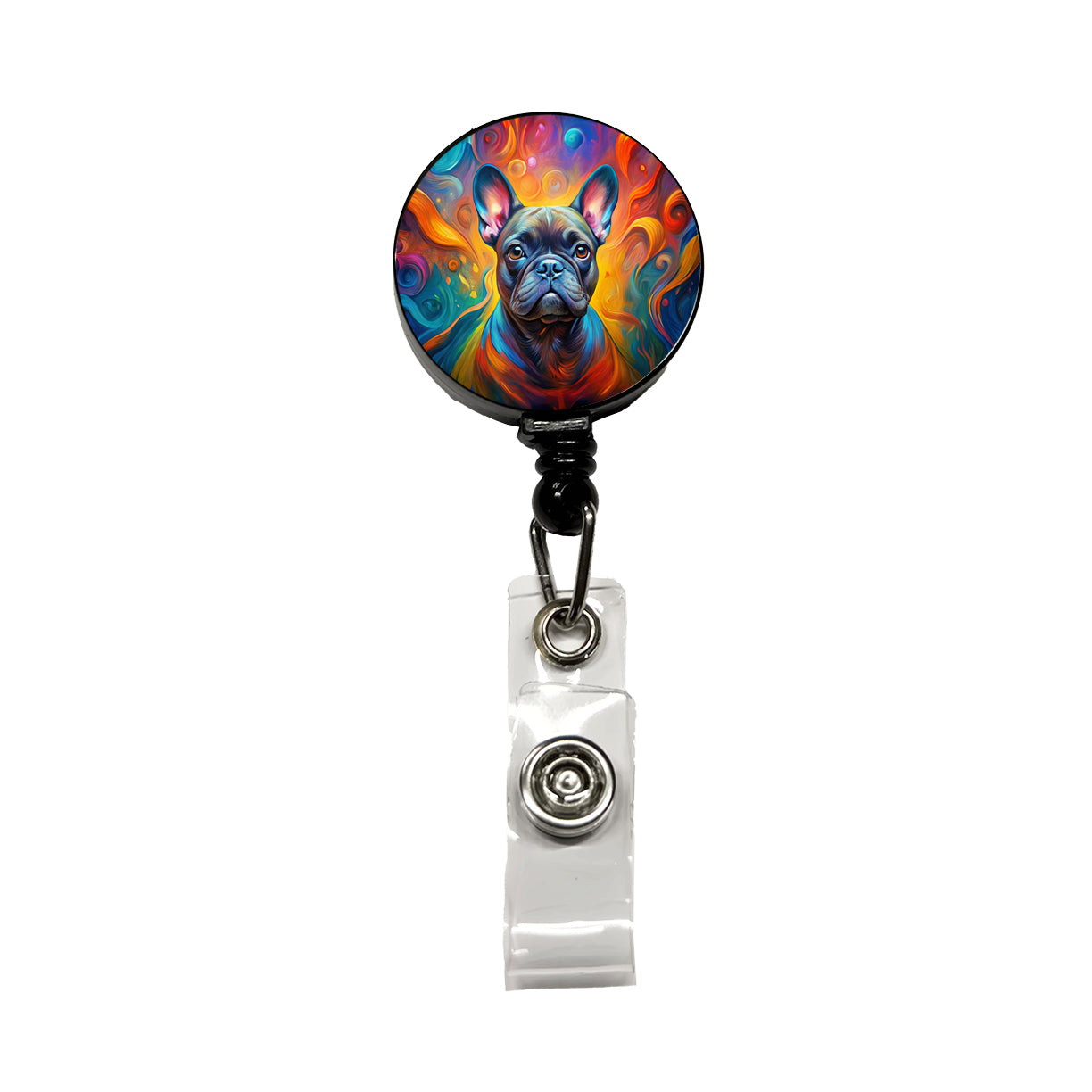 French Bulldog Frenchie Dog Abstract Art Retractable ID Key Card Name Tag Badge Holder with Clip