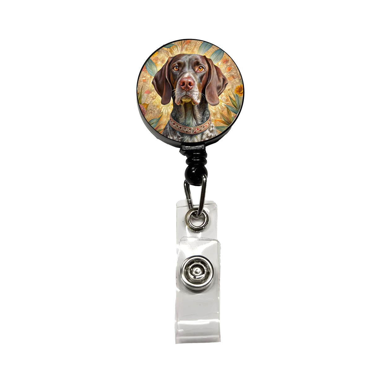 German Shorthaired Pointer Dog French Bohemian Art Retractable ID Key Card Name Tag Badge Holder with Clip