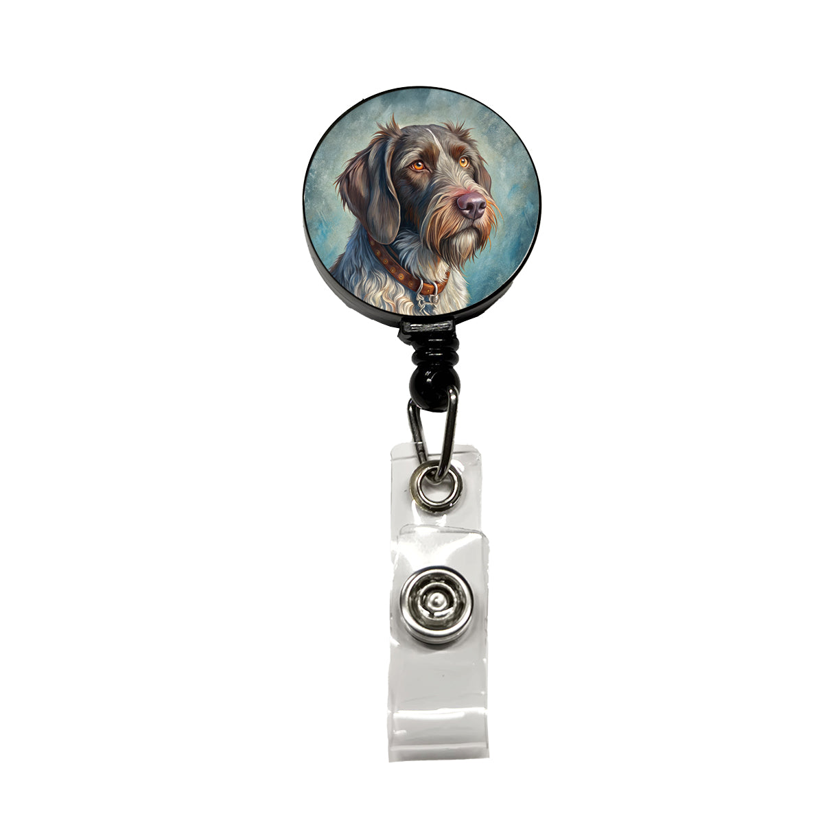 German Wirehaired Pointer Dog Illustration Retractable ID Key Card Name Tag Badge Holder with Clip