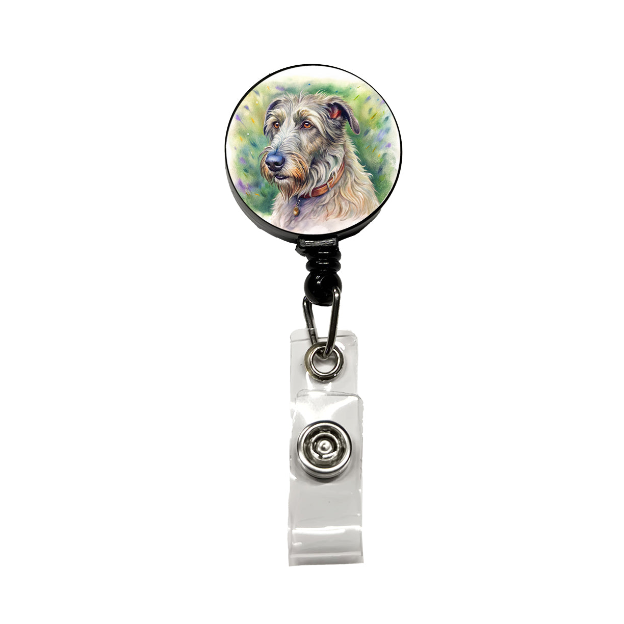 Irish Wolfhound Dog Illustration Retractable ID Key Card Name Tag Badge Holder with Clip