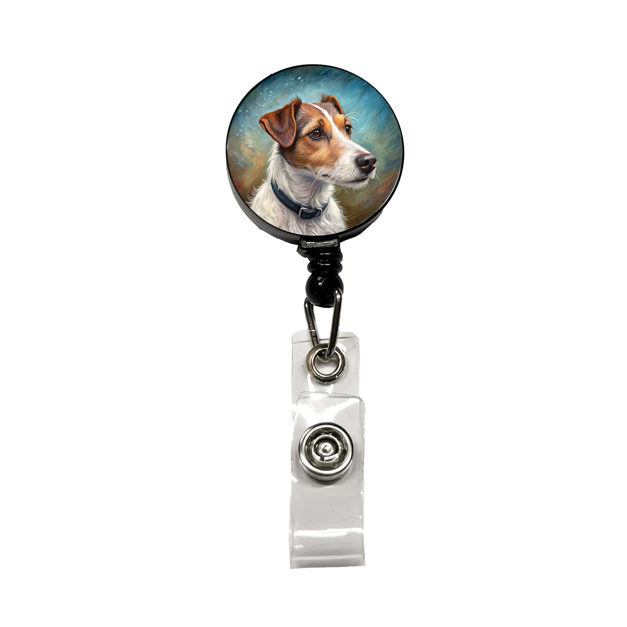Jack Russell Terrier Dog Illustration Retractable ID Key Card Name Tag Badge Holder with Clip