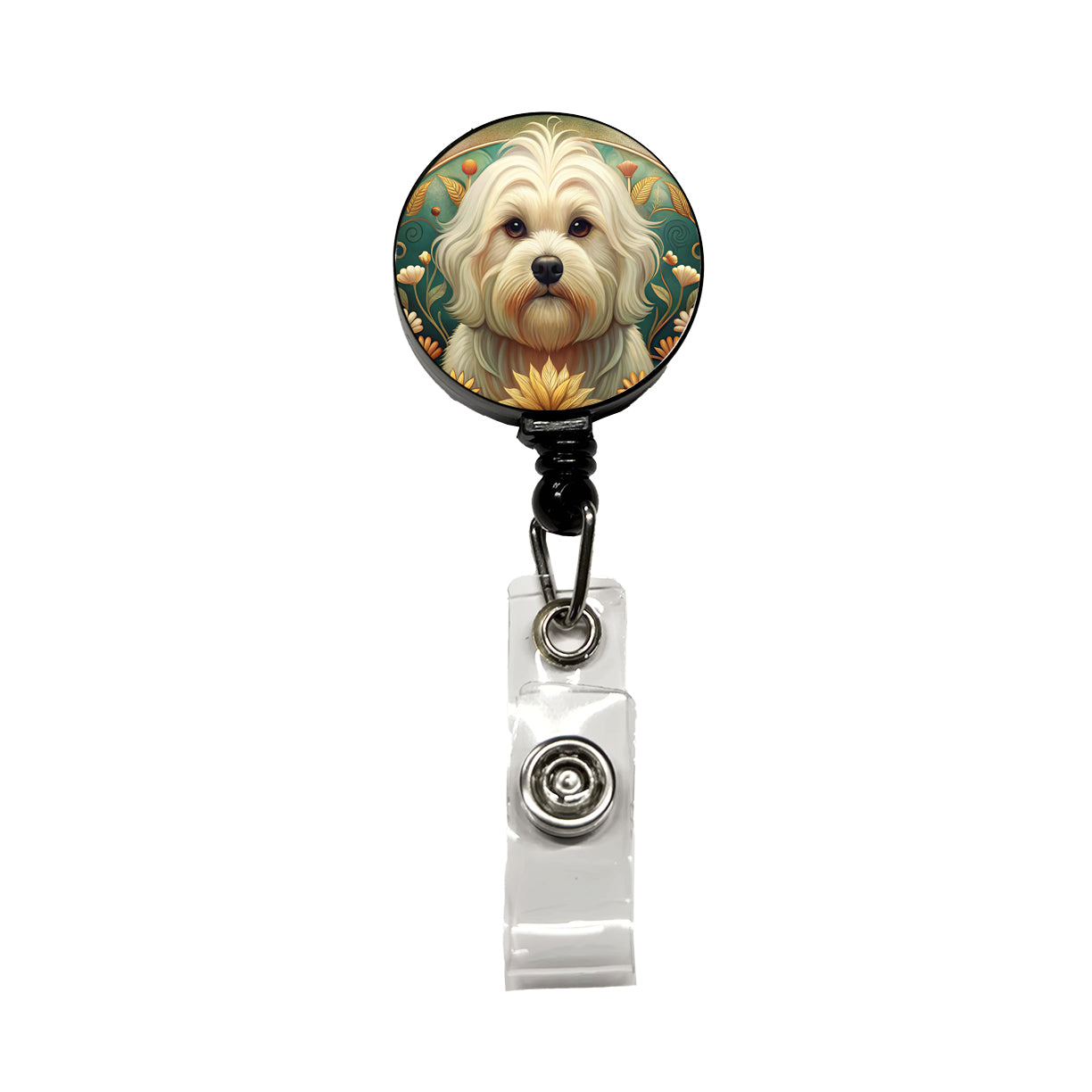 Maltese Dog Art Nouveau Retractable ID Key Card Name Tag Badge Holder with Clip