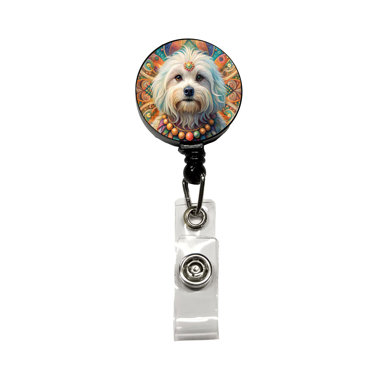 Maltese Dog Bohemian Art Retractable ID Key Card Name Tag Badge Holder with Clip