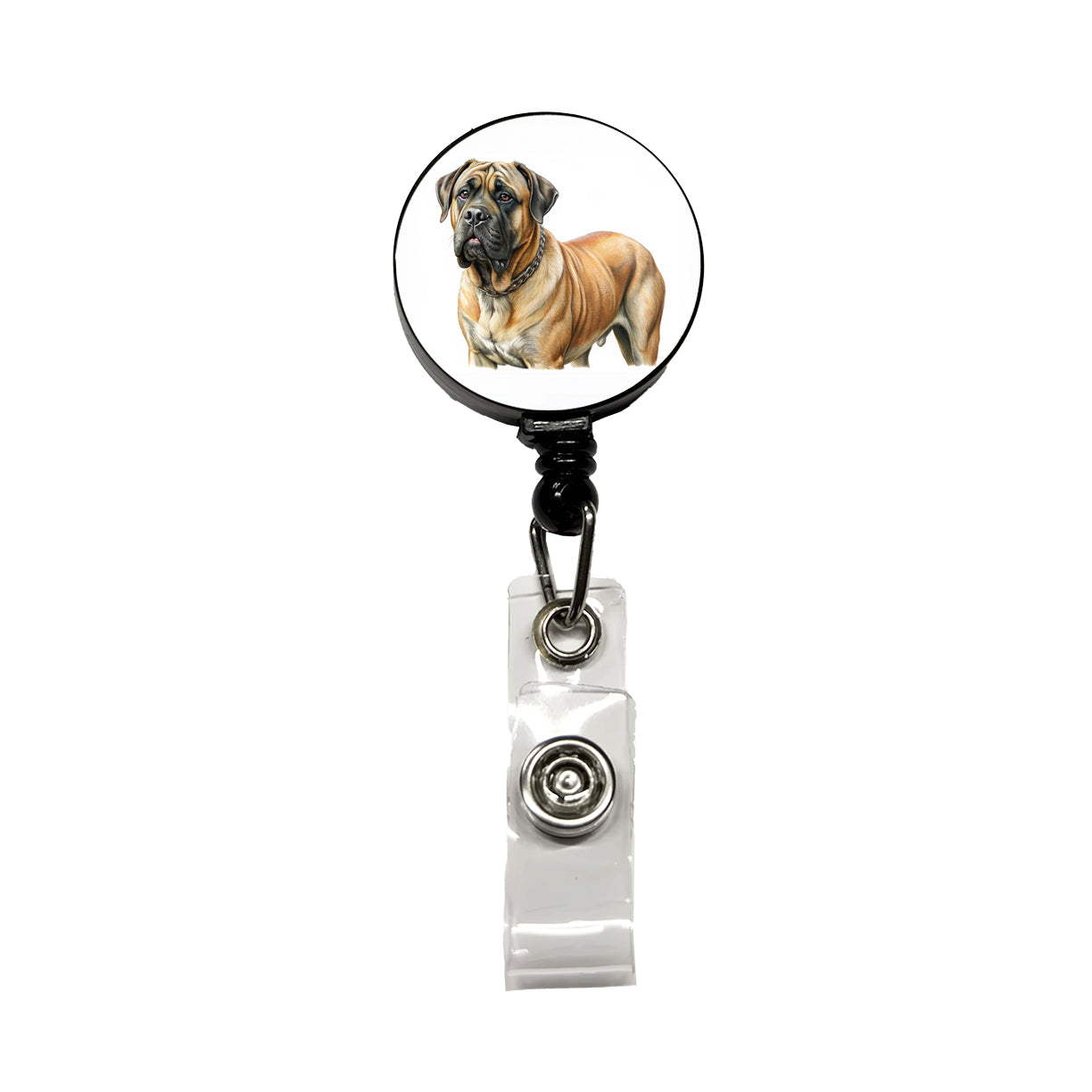 Mastiff Dog Illustration Retractable ID Key Card Name Tag Badge Holder with Clip