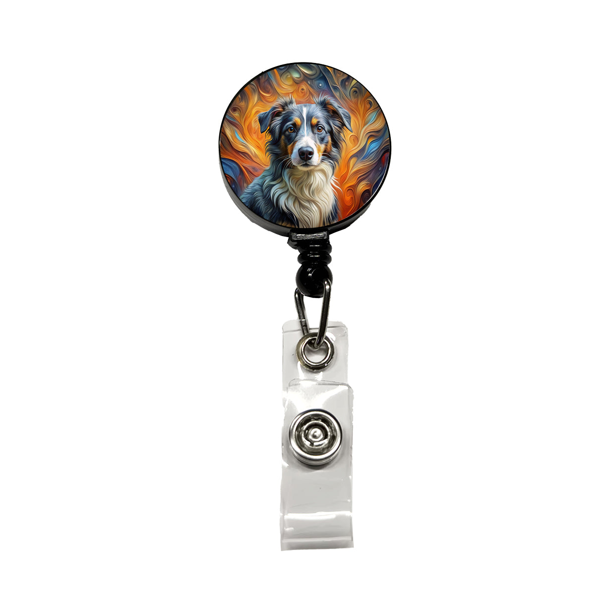 Miniature American Shepherd Dog Abstract Art Retractable ID Key Card Name Tag Badge Holder with Clip
