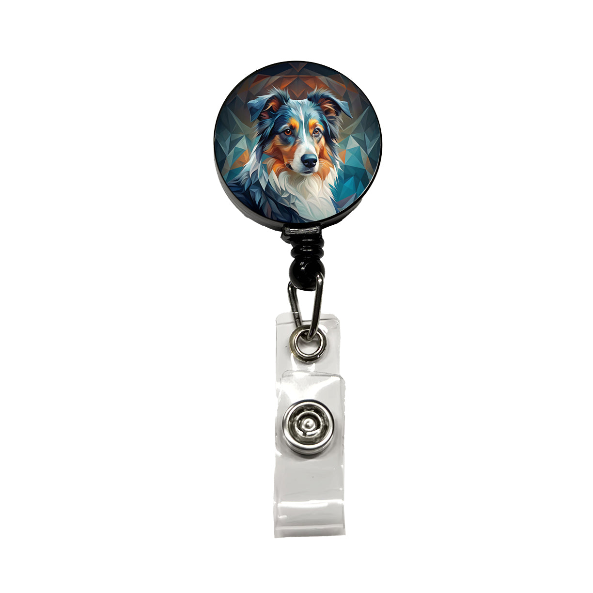 Miniature American Shepherd Dog Abstract Stylized Art Retractable ID Key Card Name Tag Badge Holder with Clip