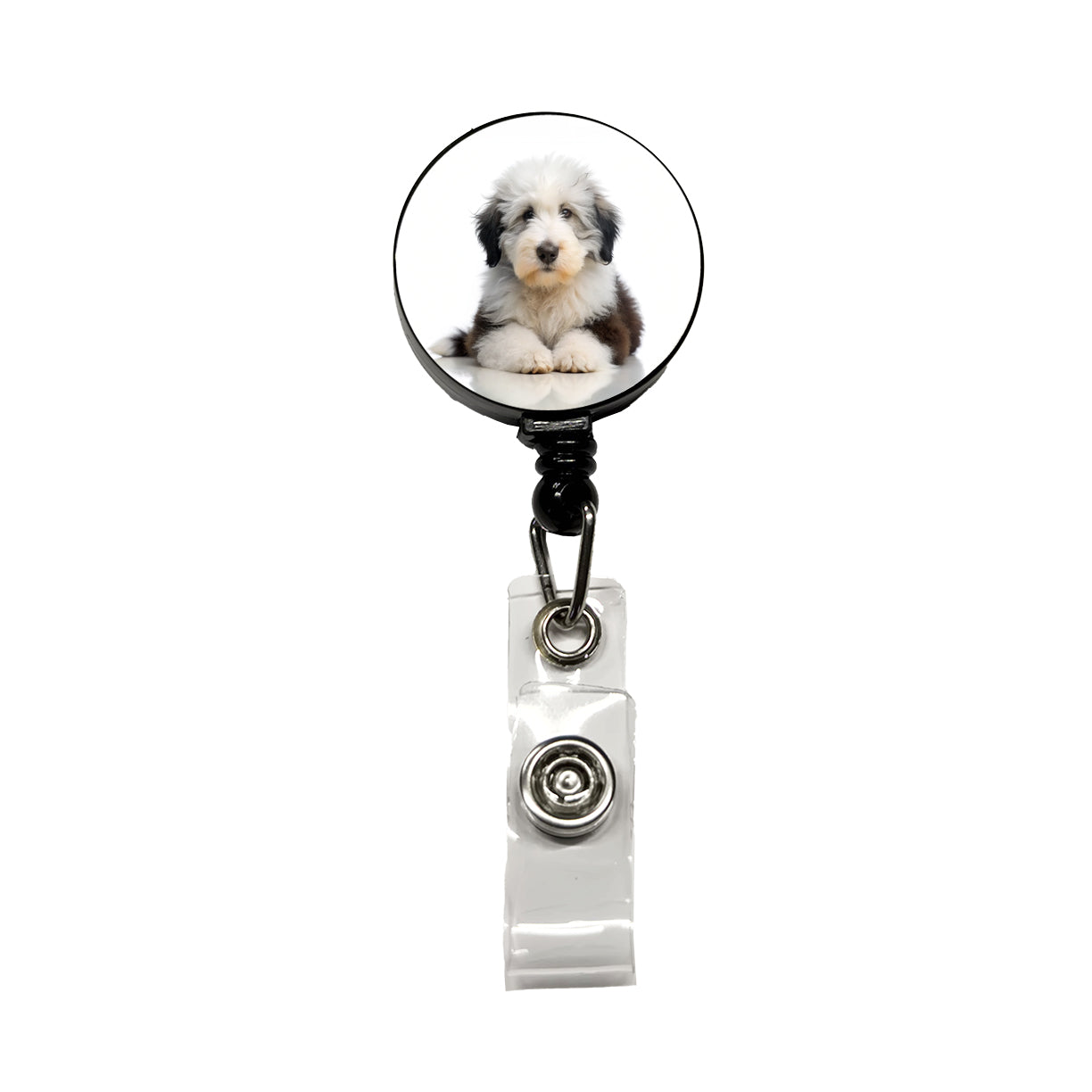 Old English Sheepdog Dog Puppy Photo Retractable ID Key Card Name Tag Badge Holder with Clip