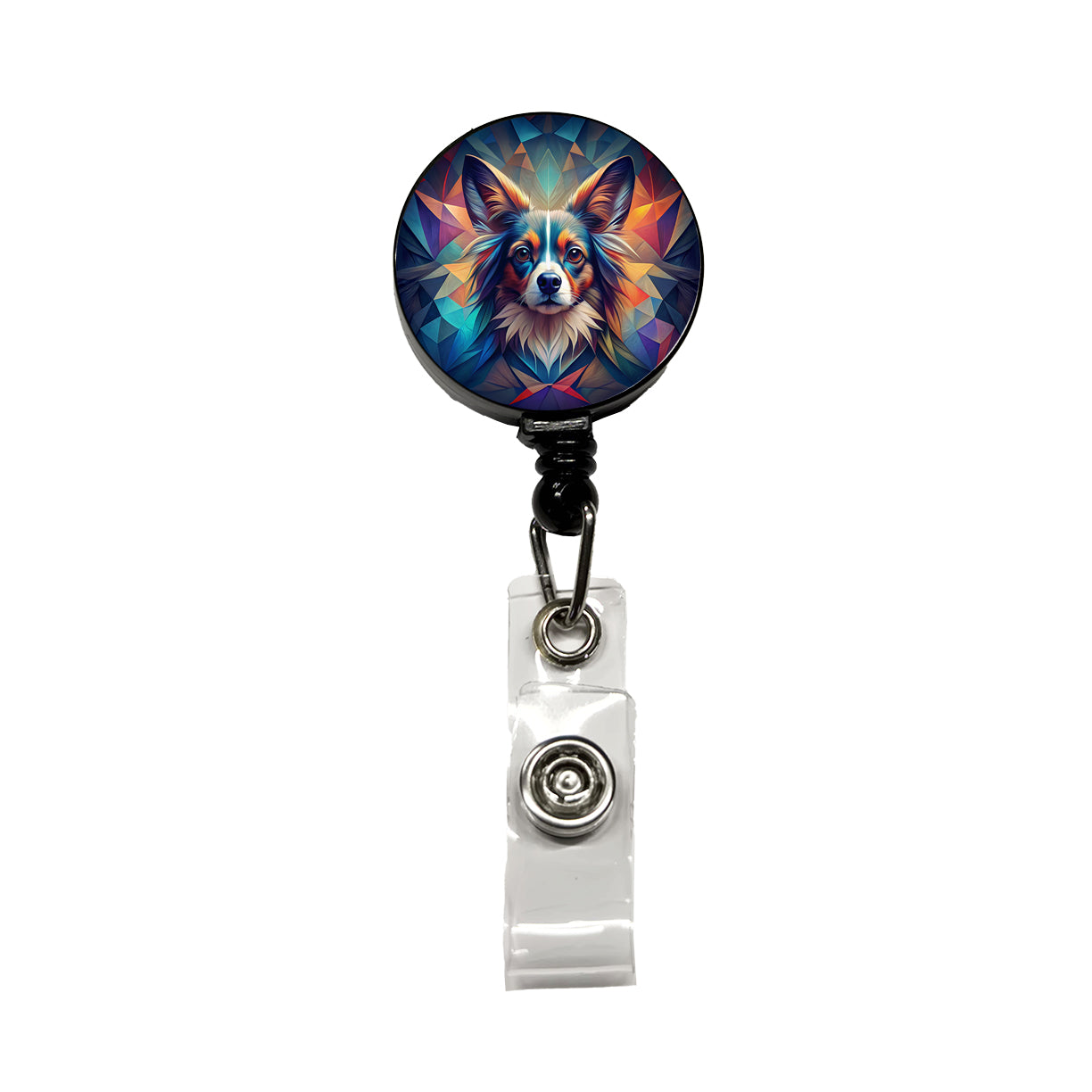 Papillion Dog Abstract Stylized Art Retractable ID Key Card Name Tag Badge Holder with Clip