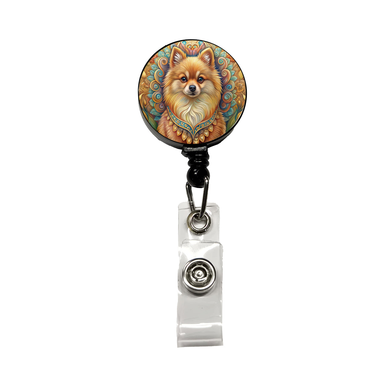 Pomeranian Dog Art Nouveau Retractable ID Key Card Name Tag Badge Holder with Clip