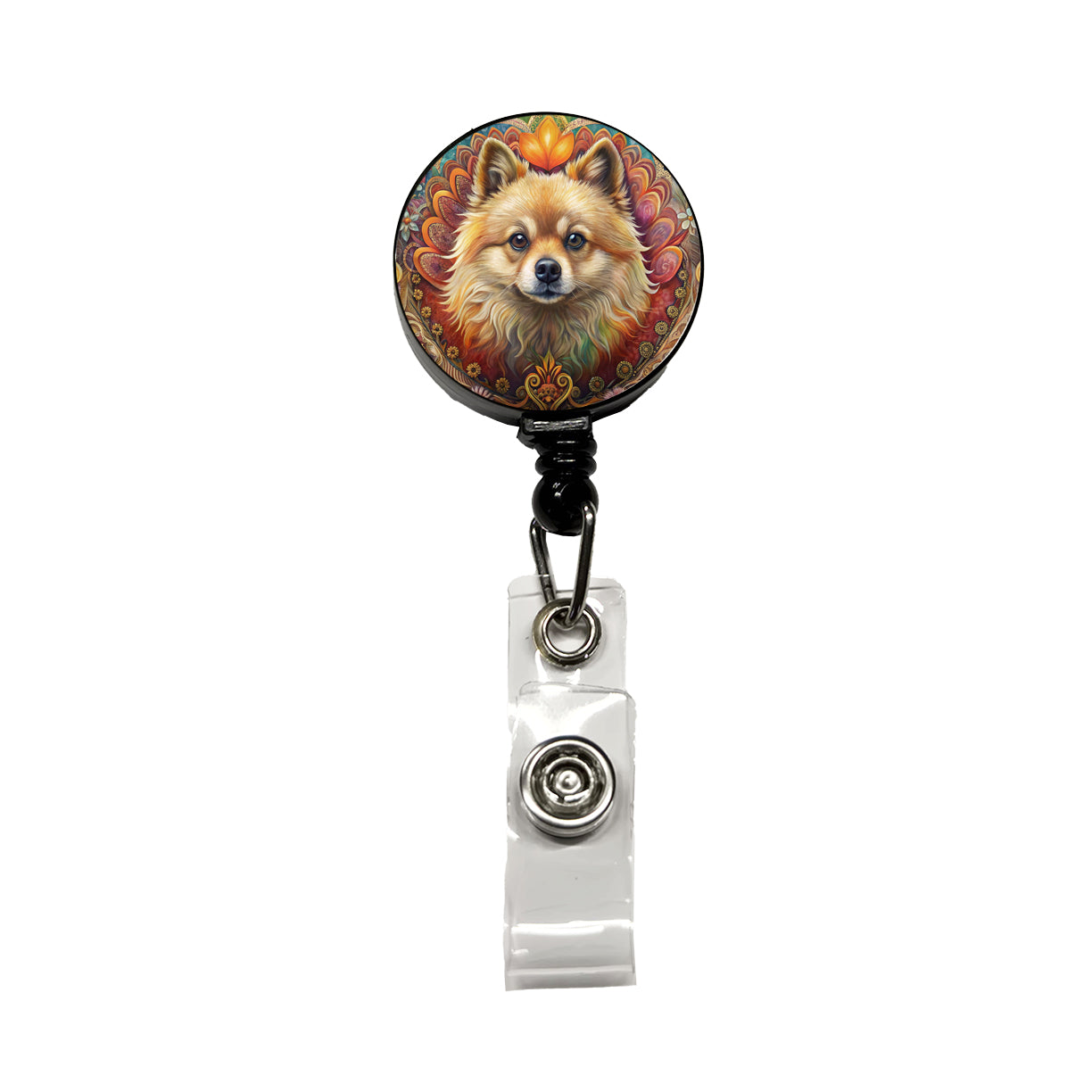Pomeranian Dog Bohemian Art Retractable ID Key Card Name Tag Badge Holder with Clip