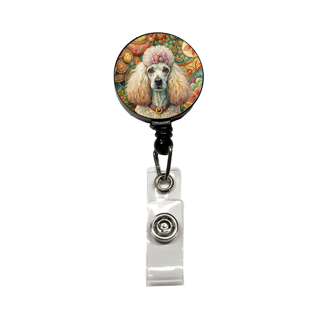 Poodle Dog French Bohemian Art Retractable ID Key Card Name Tag Badge Holder with Clip
