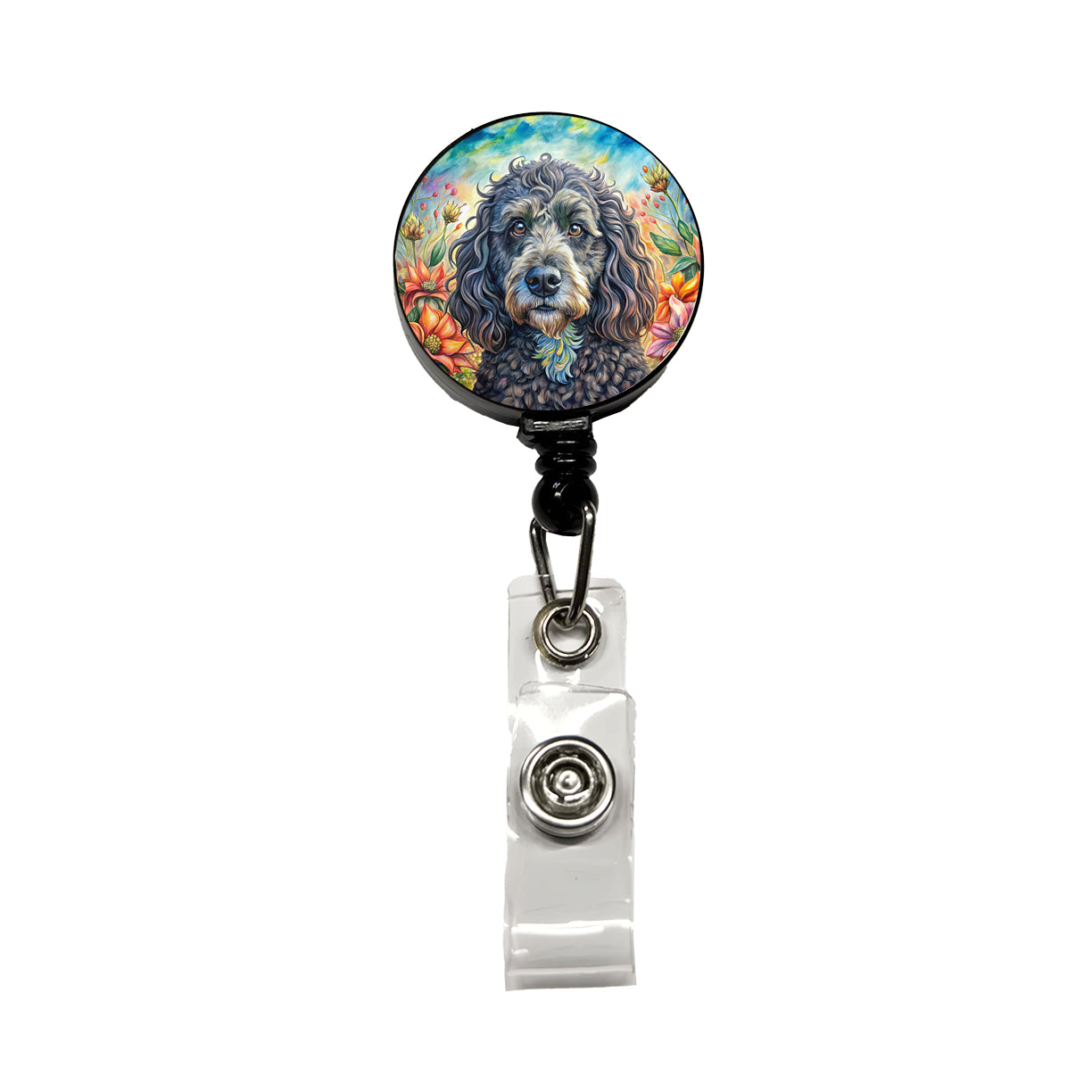 Portuguese Water Dog French Bohemian Art Retractable ID Key Card Name Tag Badge Holder with Clip