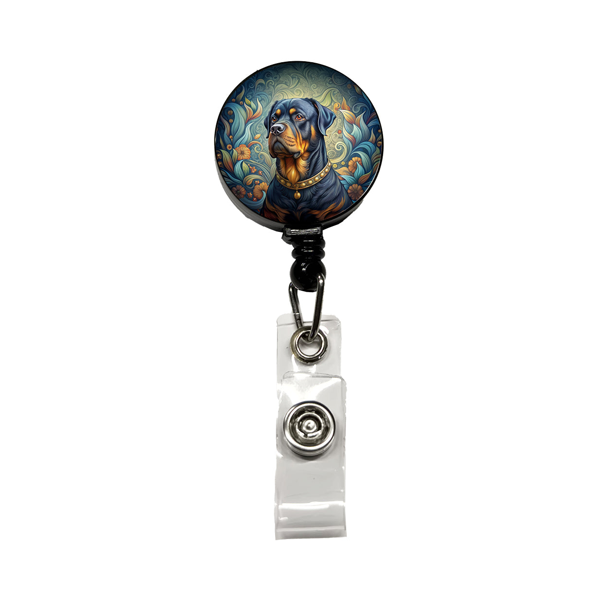 Rottweiler Dog Art Nouveau Retractable ID Key Card Name Tag Badge Holder with Clip