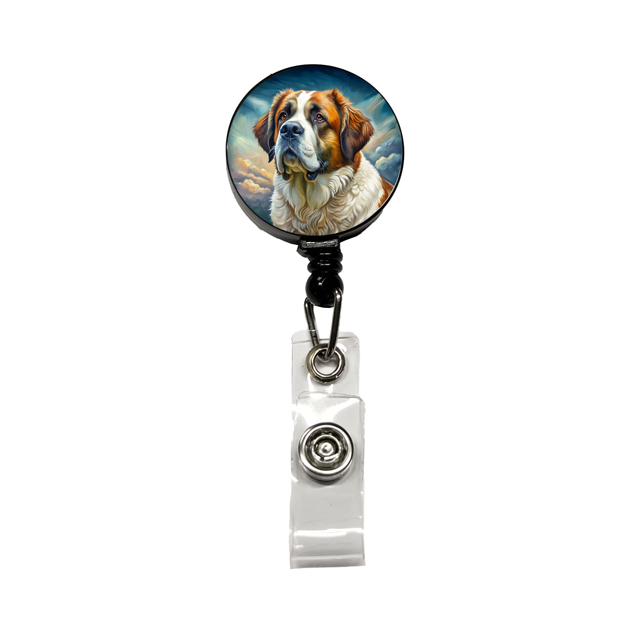 Saint Bernard Dog Illustration Retractable ID Key Card Name Tag Badge Holder with Clip