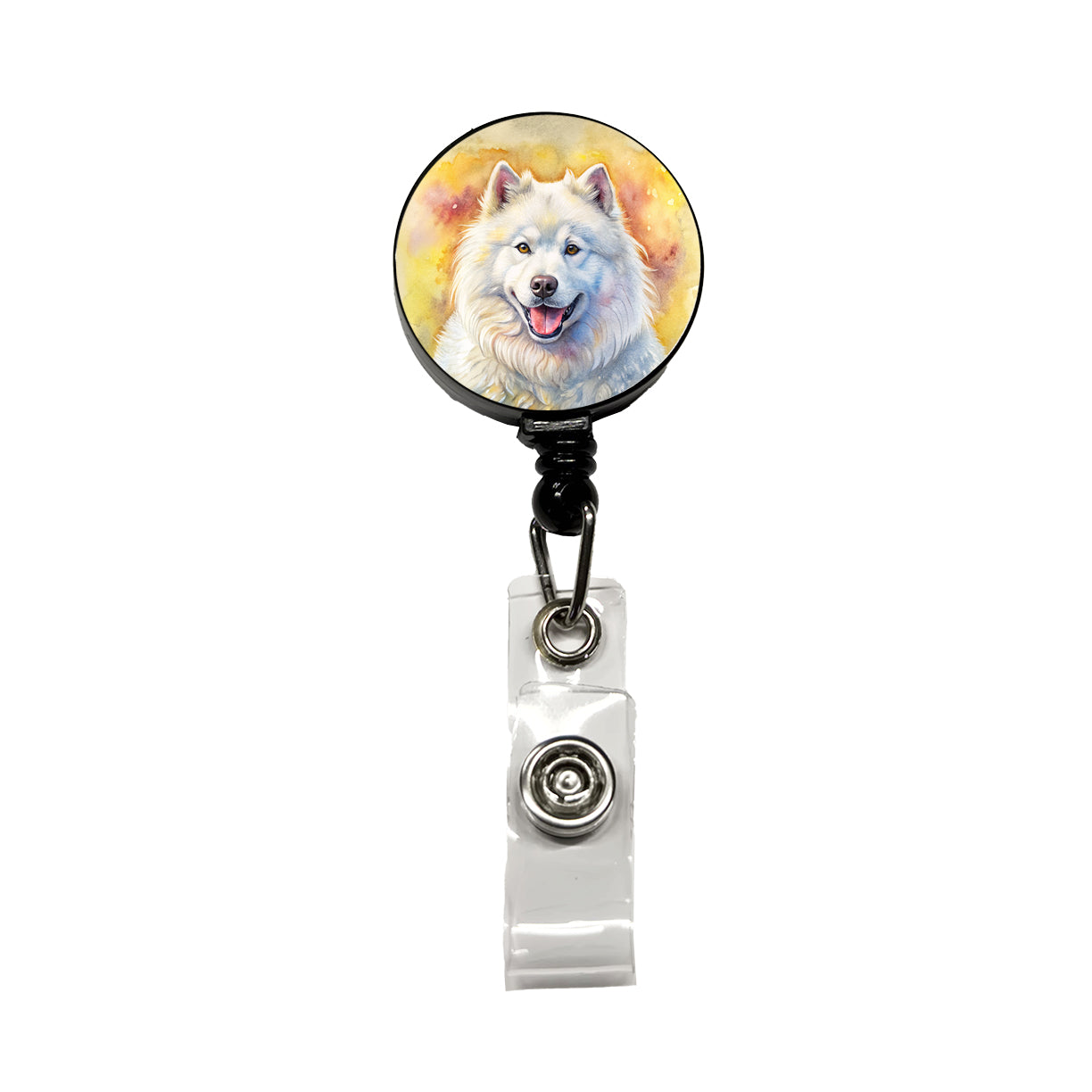 Samoyed Dog Illustration Retractable ID Key Card Name Tag Badge Holder with Clip