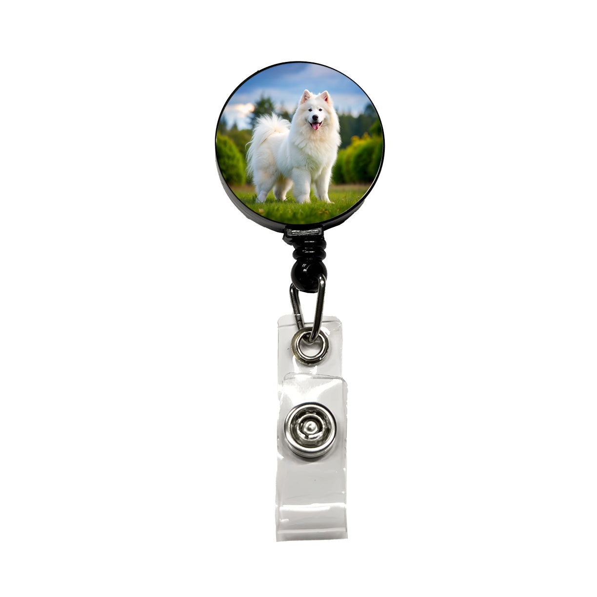 Samoyed Dog Photo Retractable ID Key Card Name Tag Badge Holder with Clip