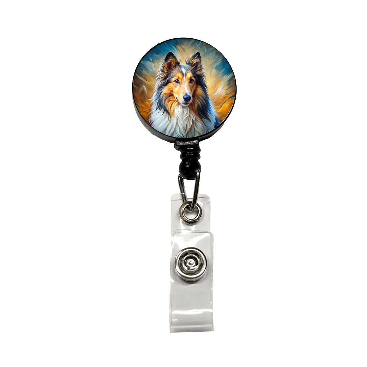 Shetland Sheepdog Sheltie Dog Expressionism Art Retractable ID Key Card Name Tag Badge Holder with Clip