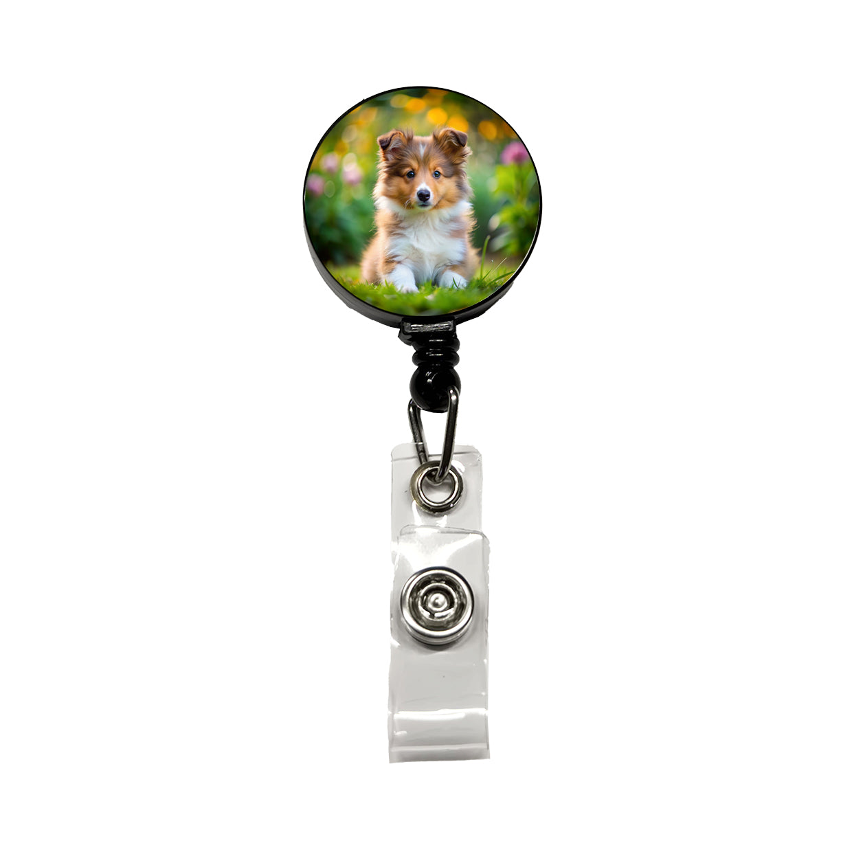 Shetland Sheepdog Sheltie Dog Puppy Photo Retractable ID Key Card Name Tag Badge Holder with Clip