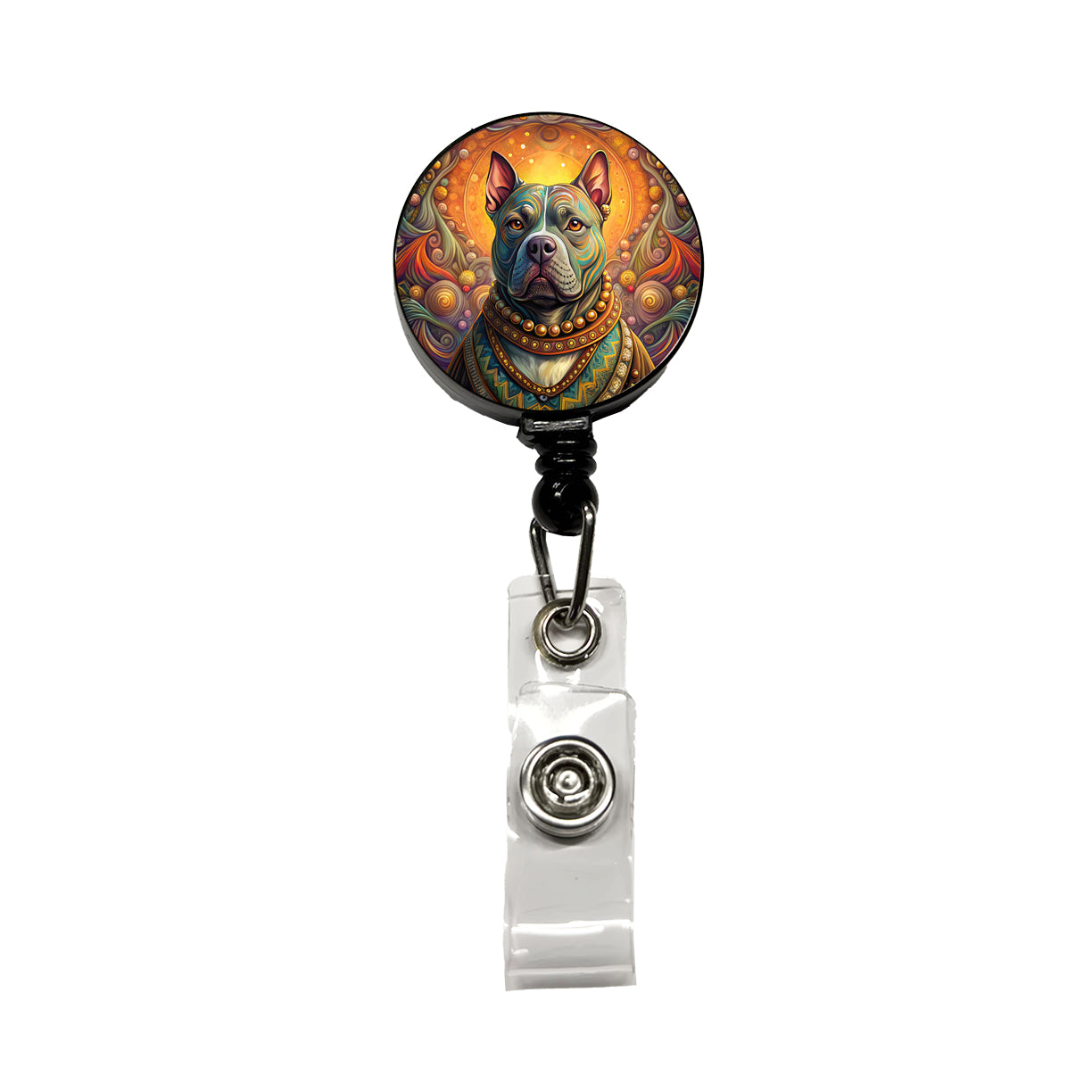 Staffordshire Bull Terrier Staffy Dog French Bohemian Art Retractable ID Key Card Name Tag Badge Holder with Clip