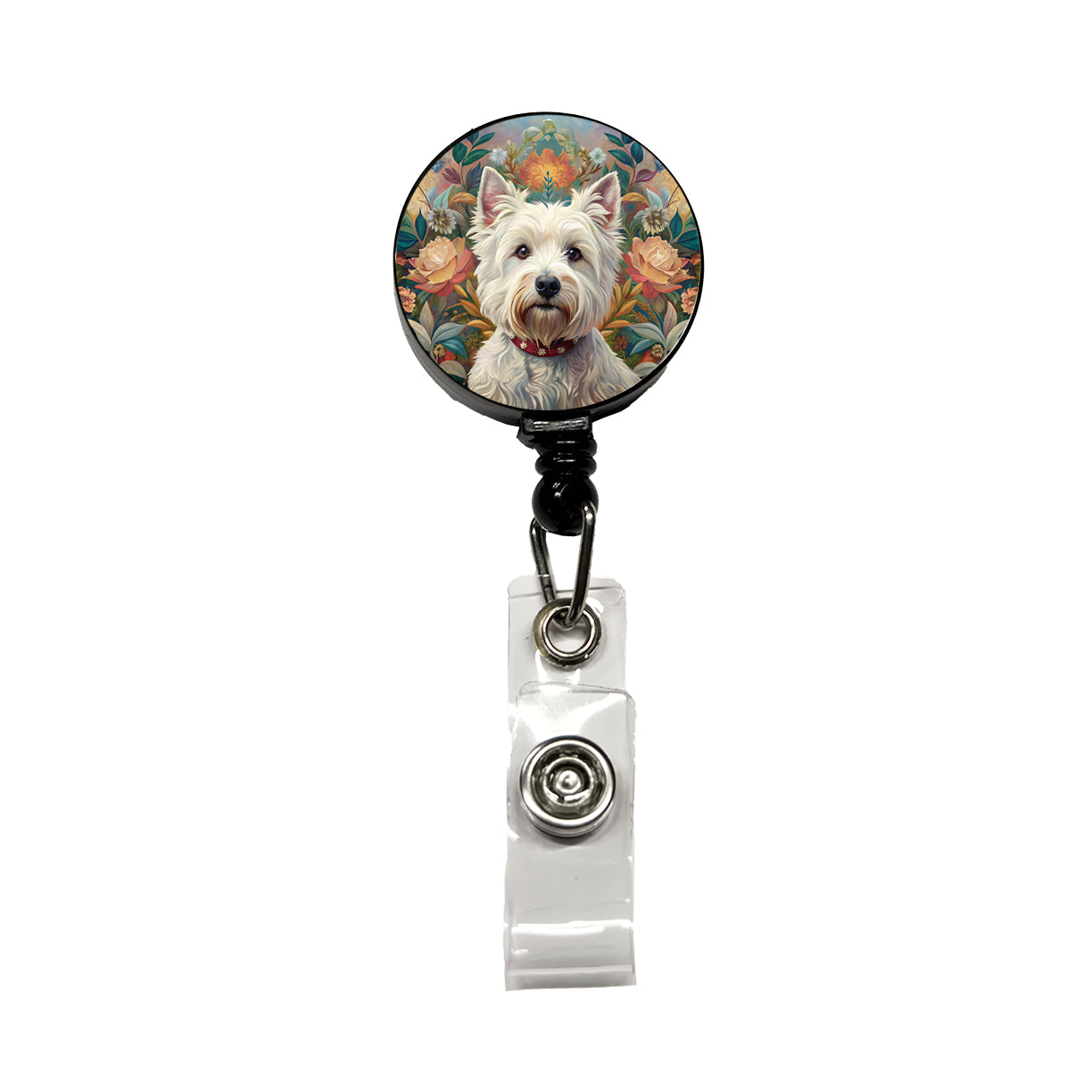 West Highland White Terrier Westie Dog French Bohemian Art Retractable ID Key Card Name Tag Badge Holder with Clip