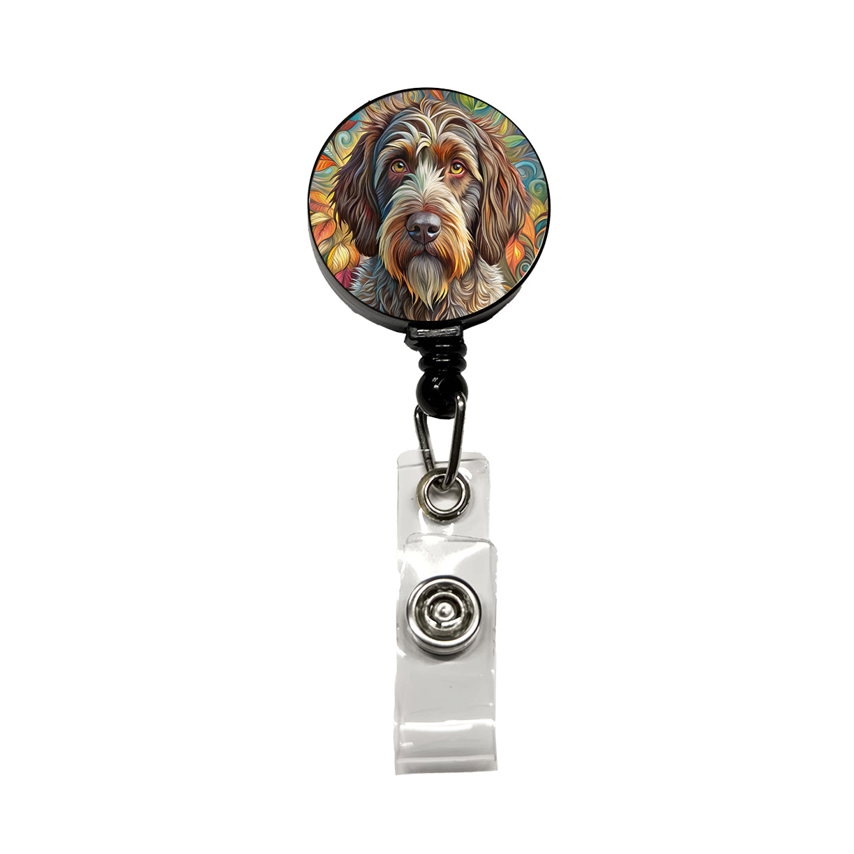 Wirehaired Pointing Griffon Dog Bohemian Art Retractable ID Key Card Name Tag Badge Holder with Clip
