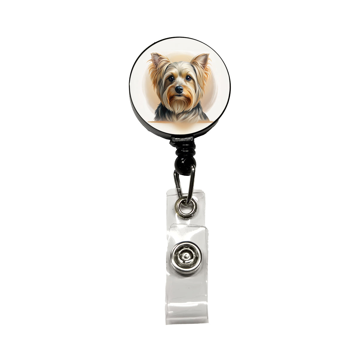 Yorkshire Terrier Yorkie Dog Illustration Retractable ID Key Card Name Tag Badge Holder with Clip