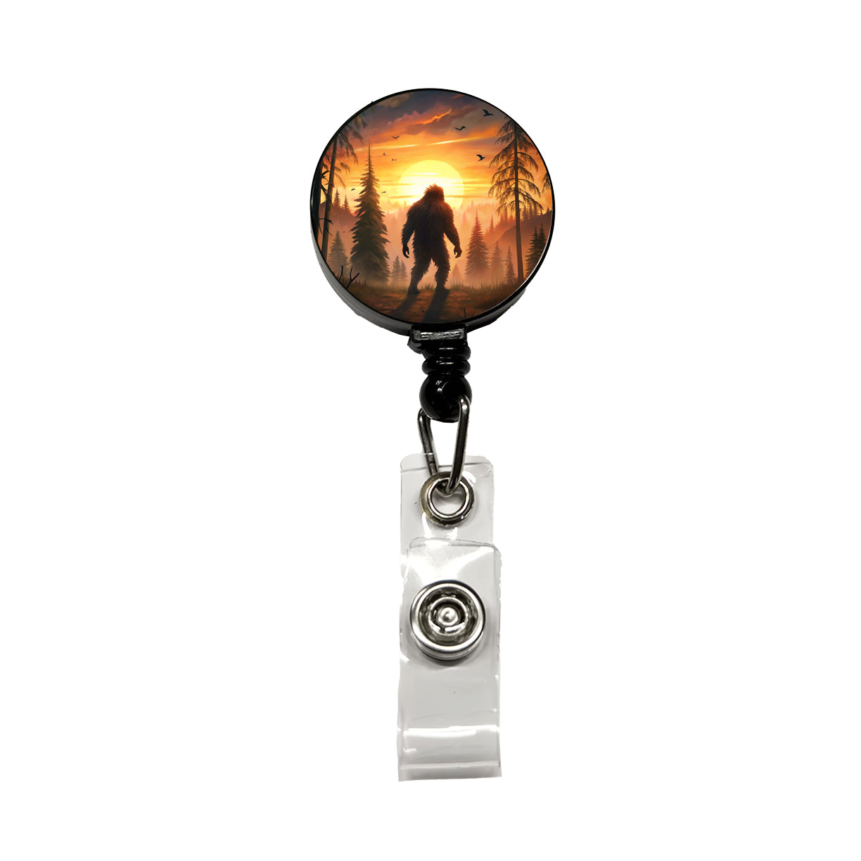 Bigfoot Walking In The Woods At Sunset Retractable ID Key Card Name Tag Badge Holder with Clip