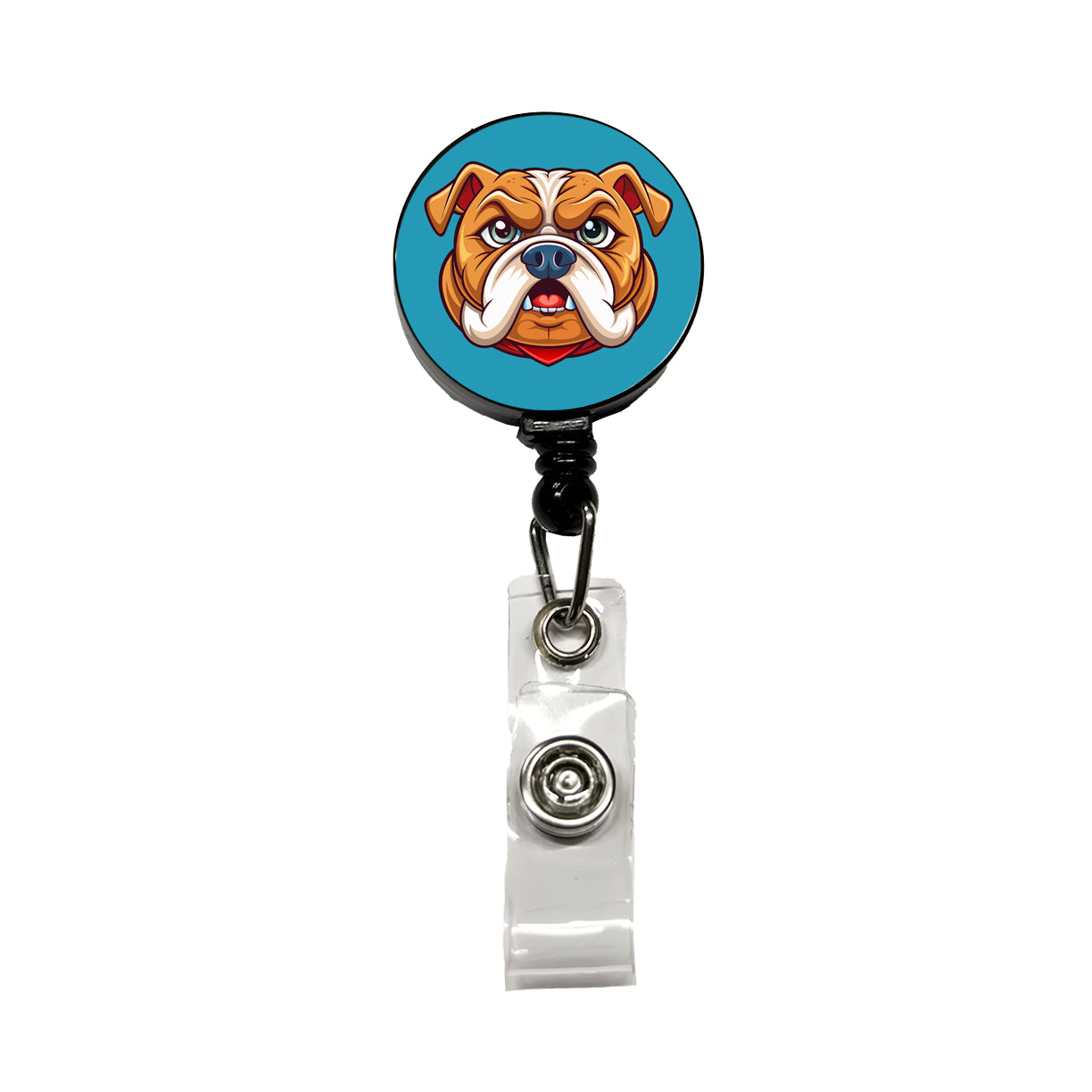 Bulldog Face Mascot Cartoon Retractable ID Key Card Name Tag Badge Holder with Clip