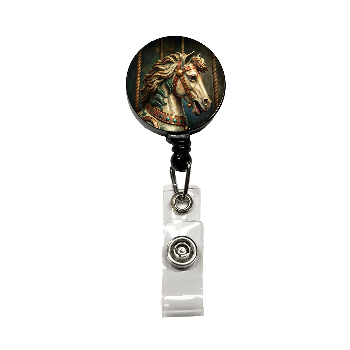 Carousel Horse Close-up Retractable ID Key Card Name Tag Badge Holder with Clip