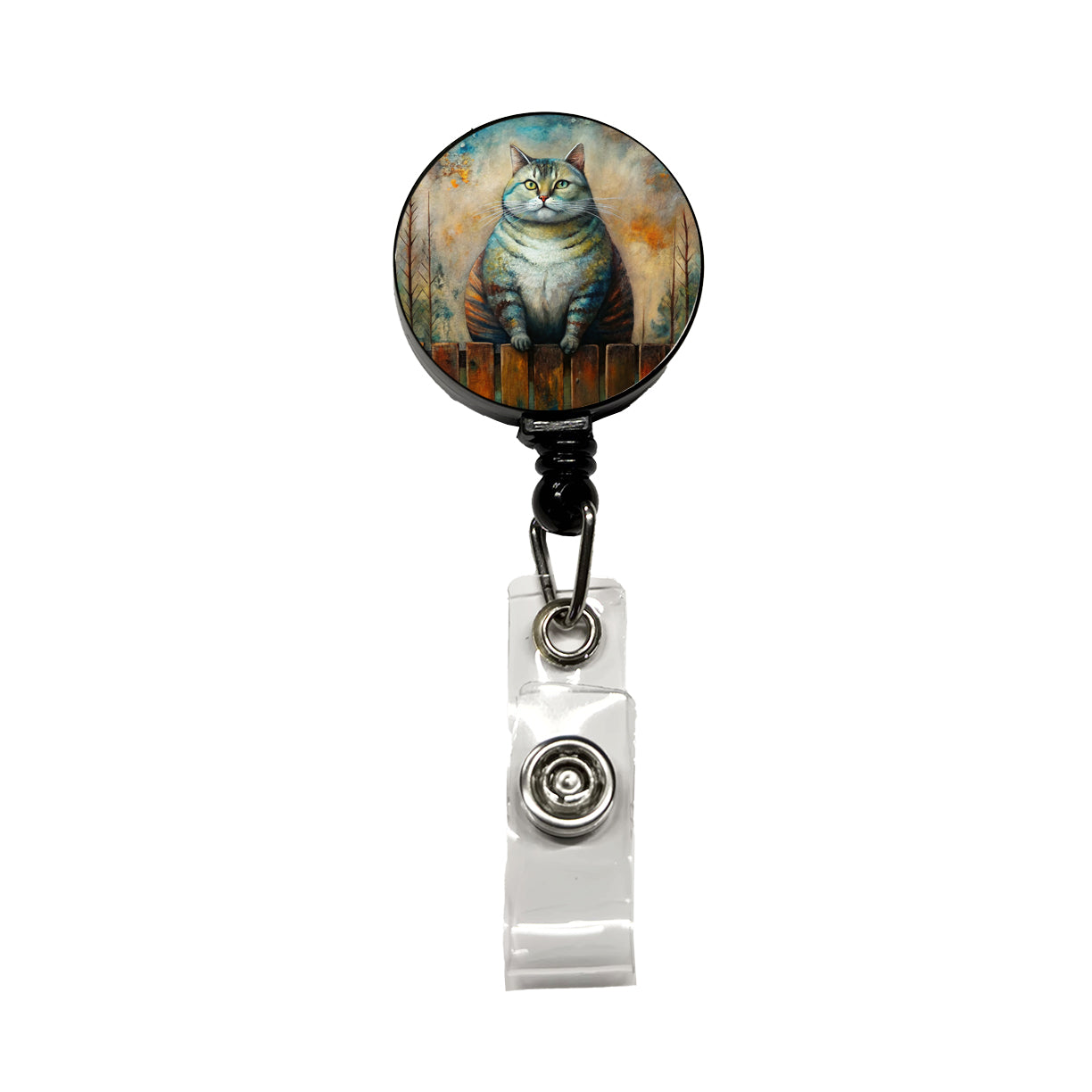 Fat Chunky Alley Cat Sitting On Fence Abstract Art Retractable ID Key Card Name Tag Badge Holder with Clip
