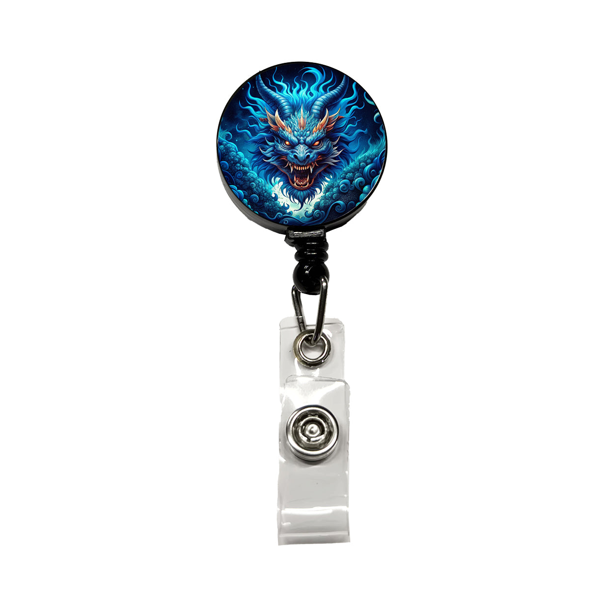 Japanese Asian Blue Spirit Dragon Art Retractable ID Key Card Name Tag Badge Holder with Clip