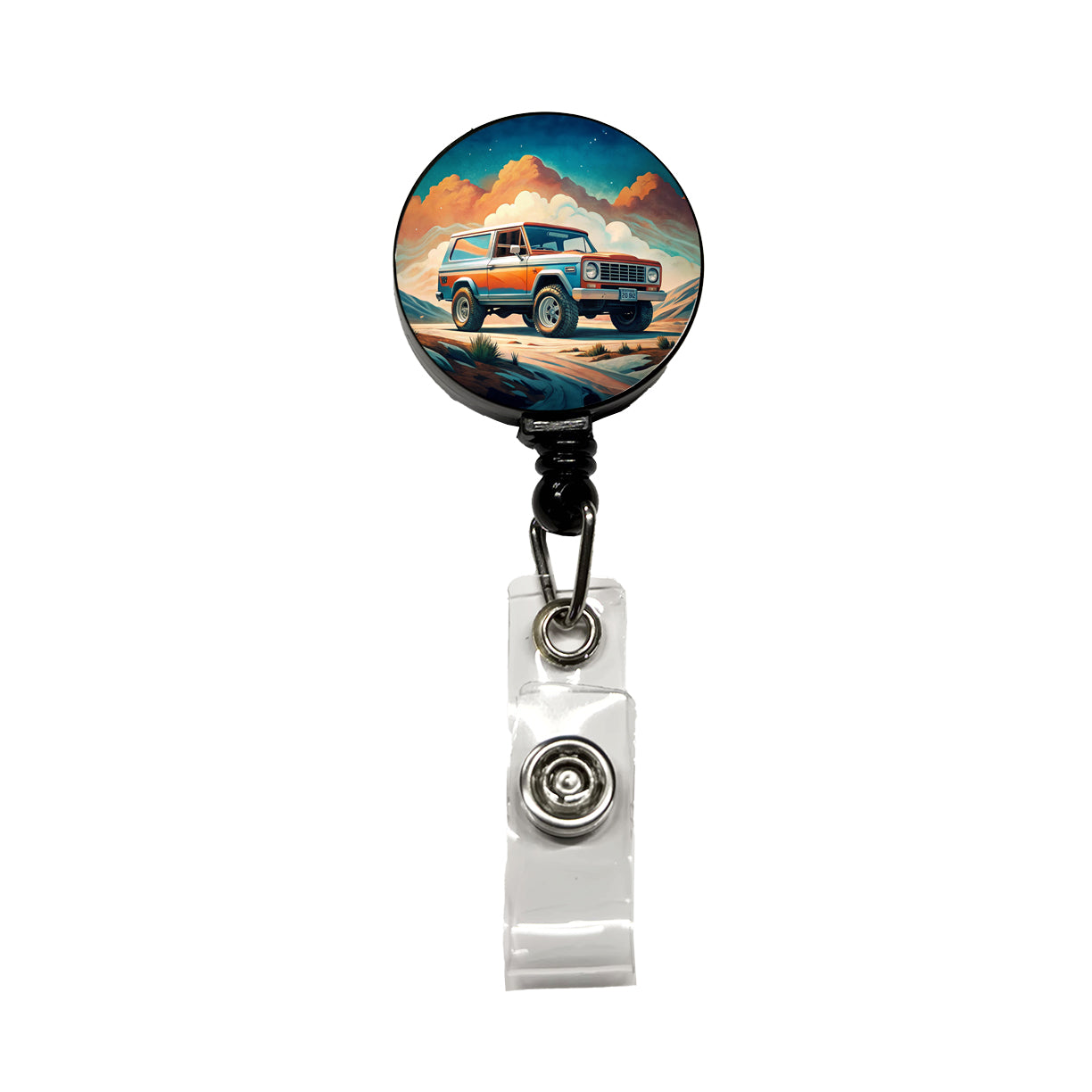 Retro Classic Off-Road Truck Art Retractable ID Key Card Name Tag Badge Holder with Clip