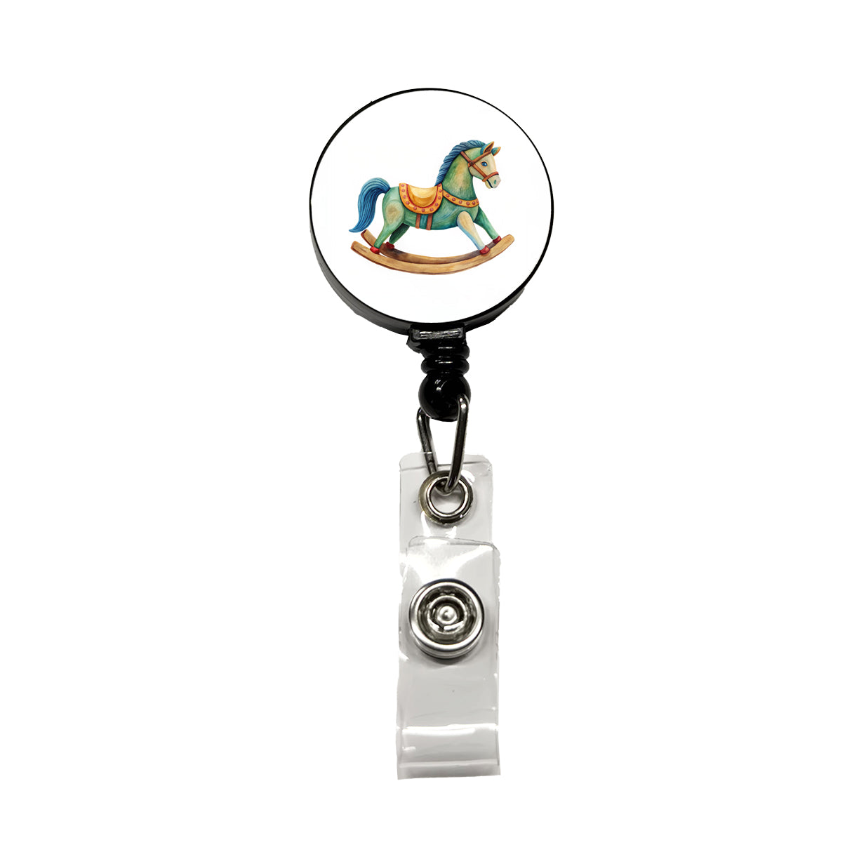 Rocking Horse For A Boy Retractable ID Key Card Name Tag Badge Holder with Clip