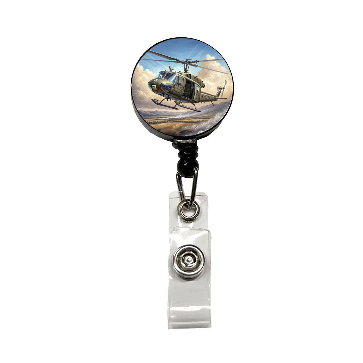 UH-1 Iroquois Huey Helicopter Vietnam War Era Retractable ID Key Card Name Tag Badge Holder with Clip