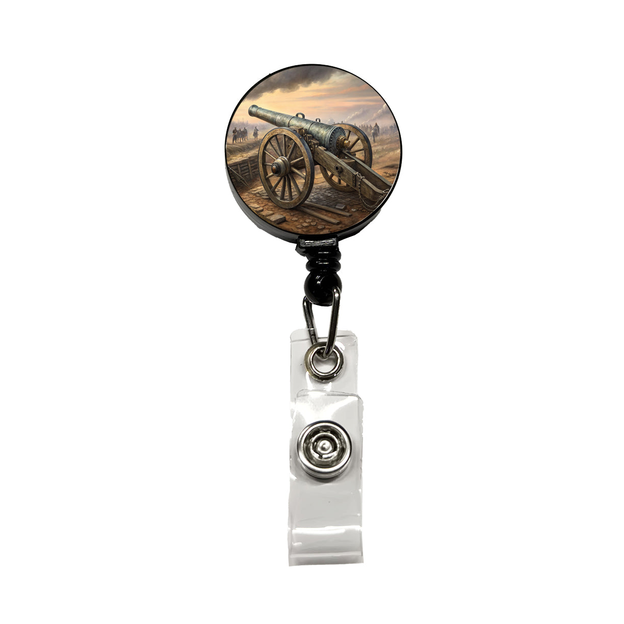 US Civil War Military Cannon Retractable ID Key Card Name Tag Badge Holder with Clip
