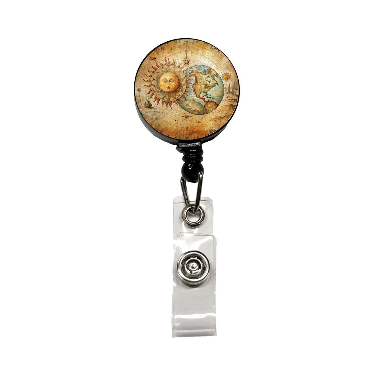 Vintage Sun Moon Map Retractable ID Key Card Name Tag Badge Holder with Clip