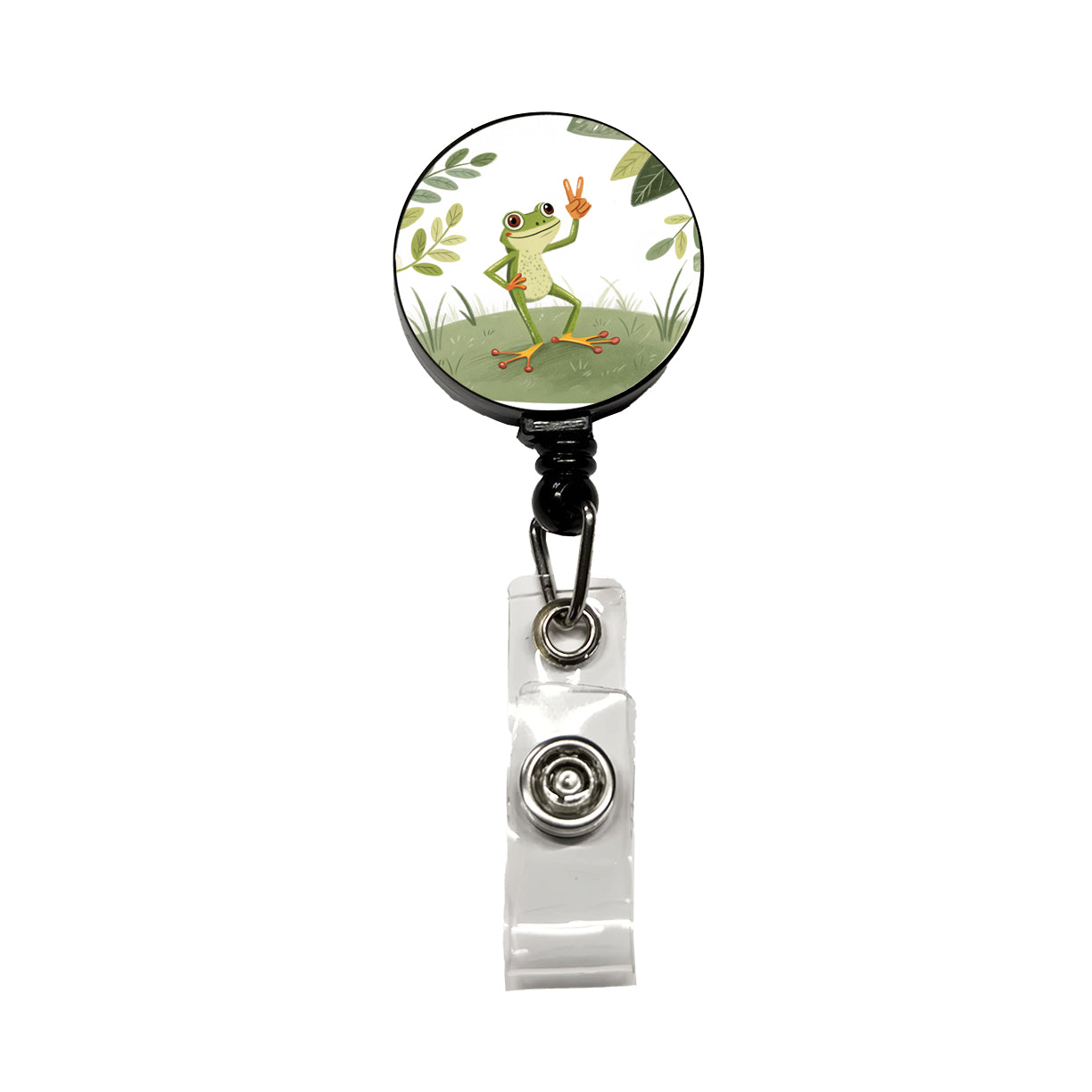 Frog Peace Sign Drawing Funny Retractable ID Key Card Name Tag Badge Holder with Clip