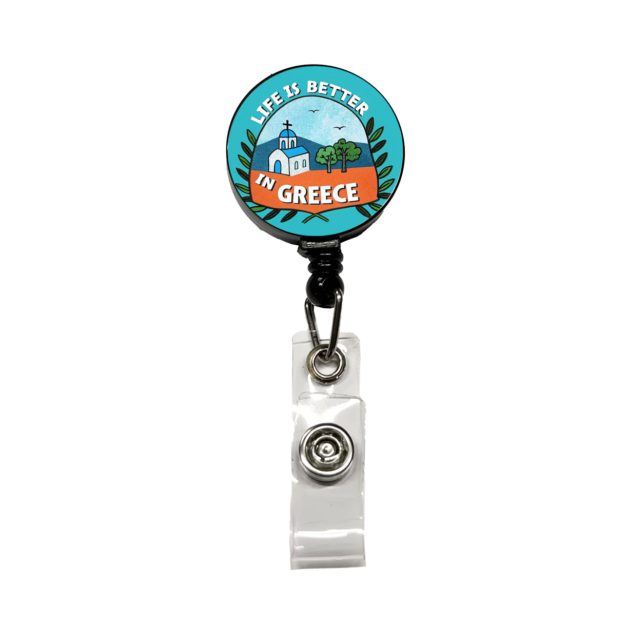 Life Is Better In Greece Retractable ID Key Card Name Tag Badge Holder with Clip