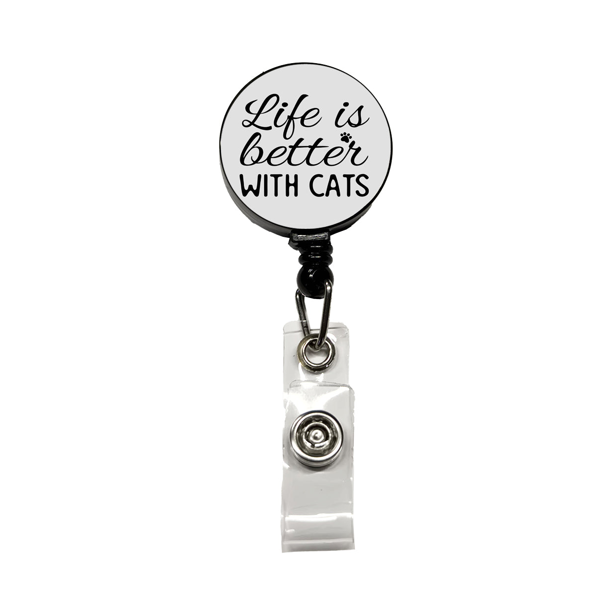 Life Is Better With Cats Gray Black Retractable ID Key Card Name Tag Badge Holder with Clip