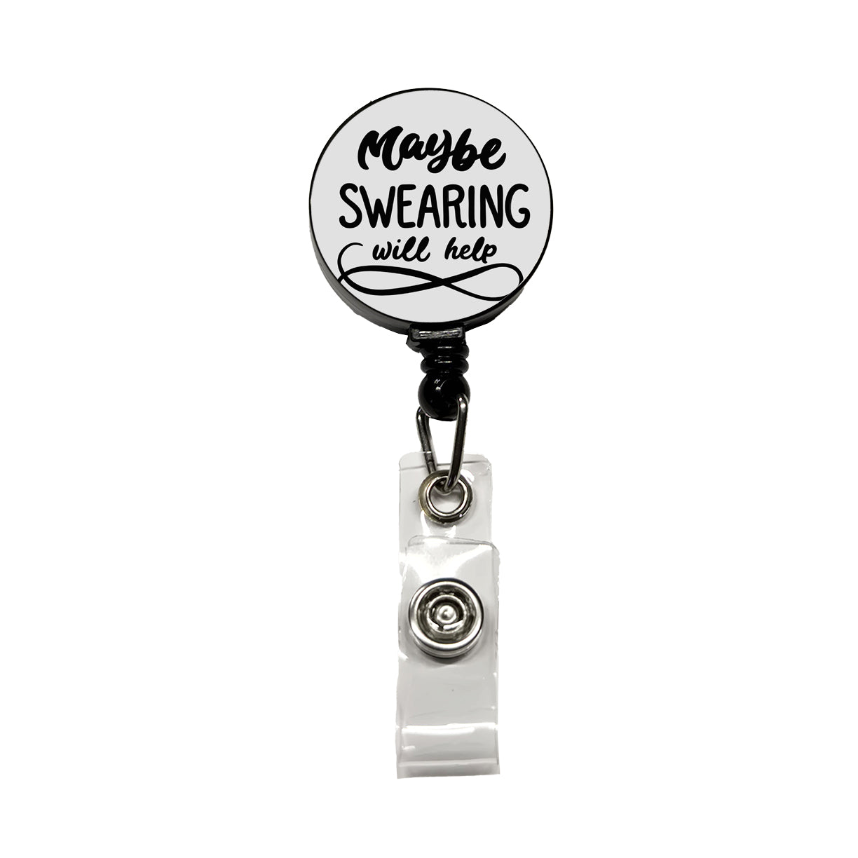 Maybe Swearing Will Help Funny Script Retractable ID Key Card Name Tag Badge Holder with Clip