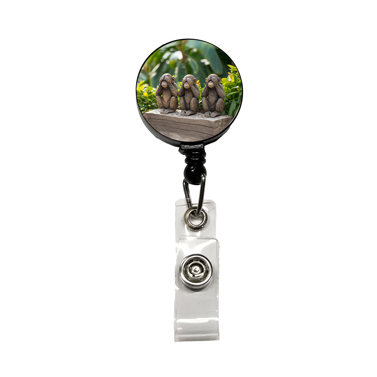 See No Evil Monkeys Funny Retractable ID Key Card Name Tag Badge Holder with Clip