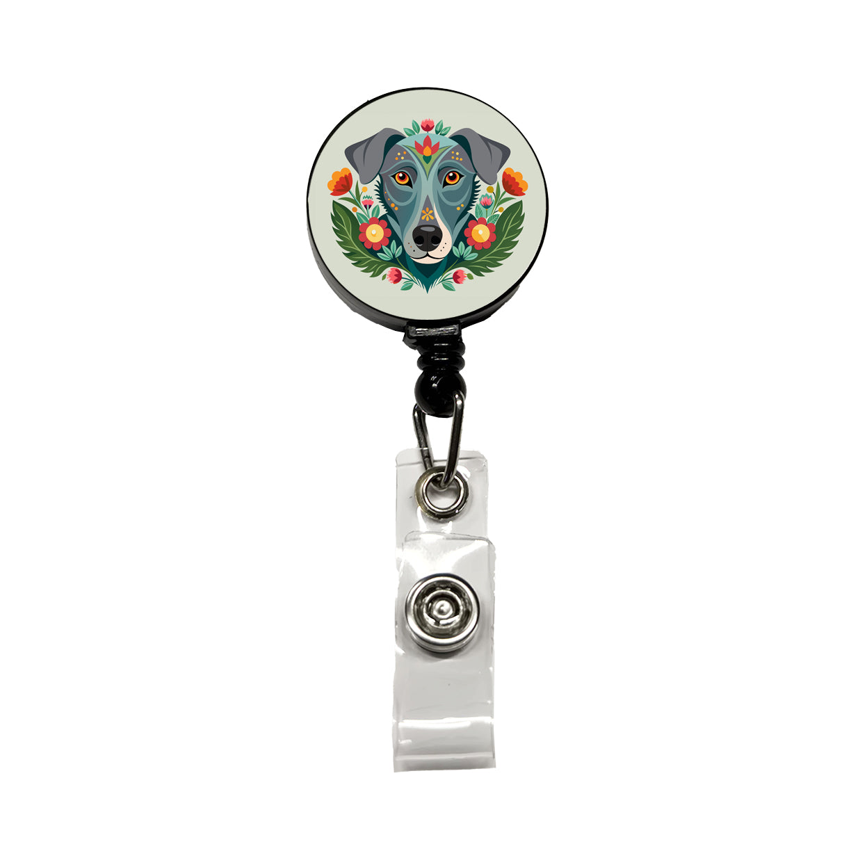 Weimador Head Floral Motif Retractable ID Key Card Name Tag Badge Holder with Clip