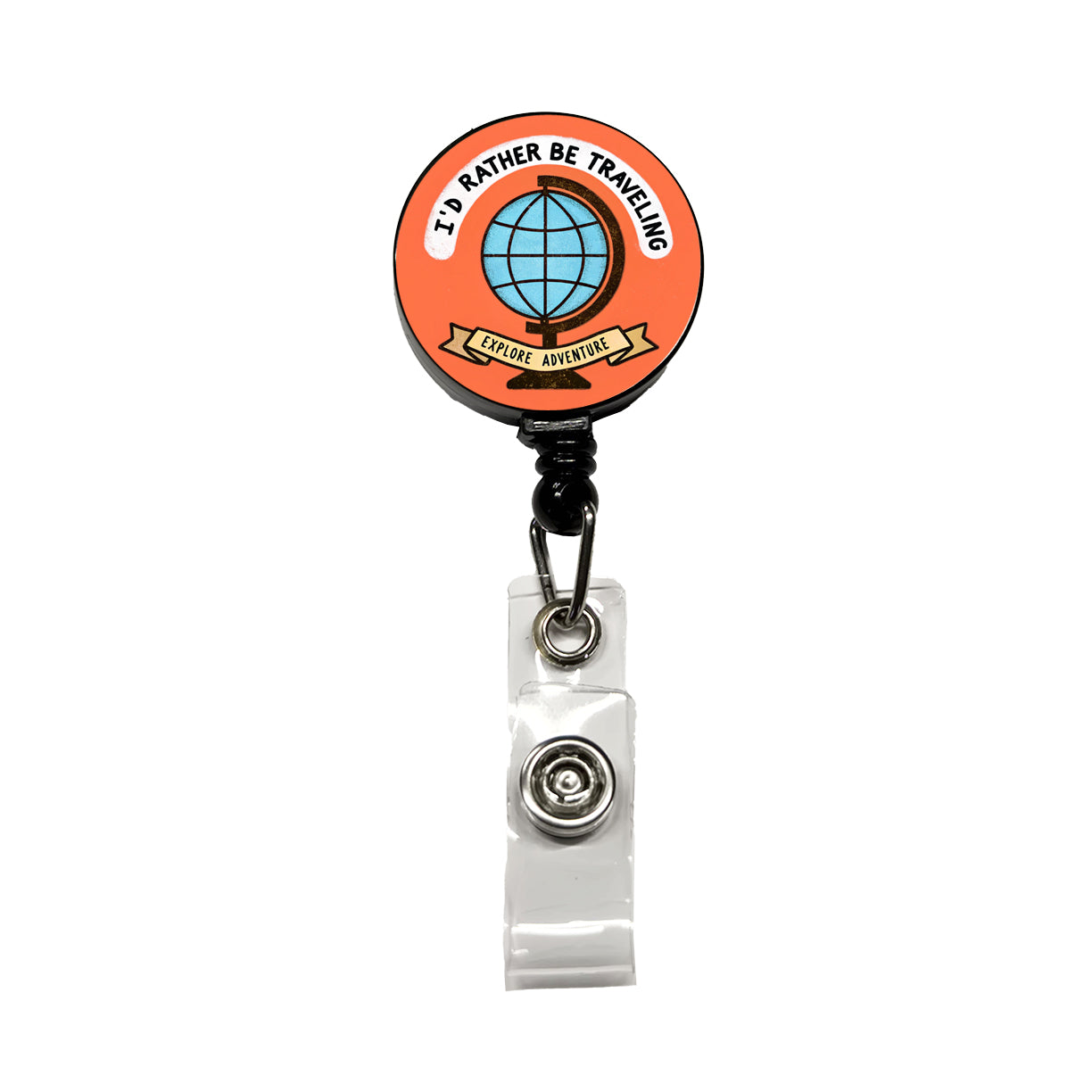 I'd Rather Be Traveling Globe Retractable ID Key Card Name Tag Badge Holder with Clip