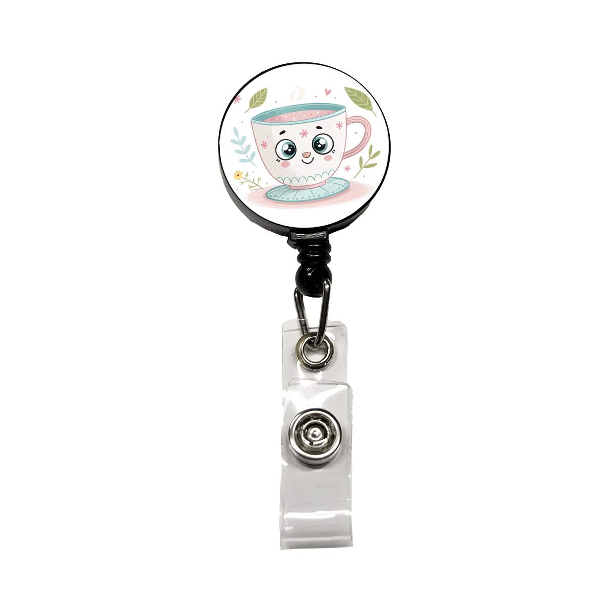 Kawaii Tea Cup Retractable ID Key Card Name Tag Badge Holder with Clip