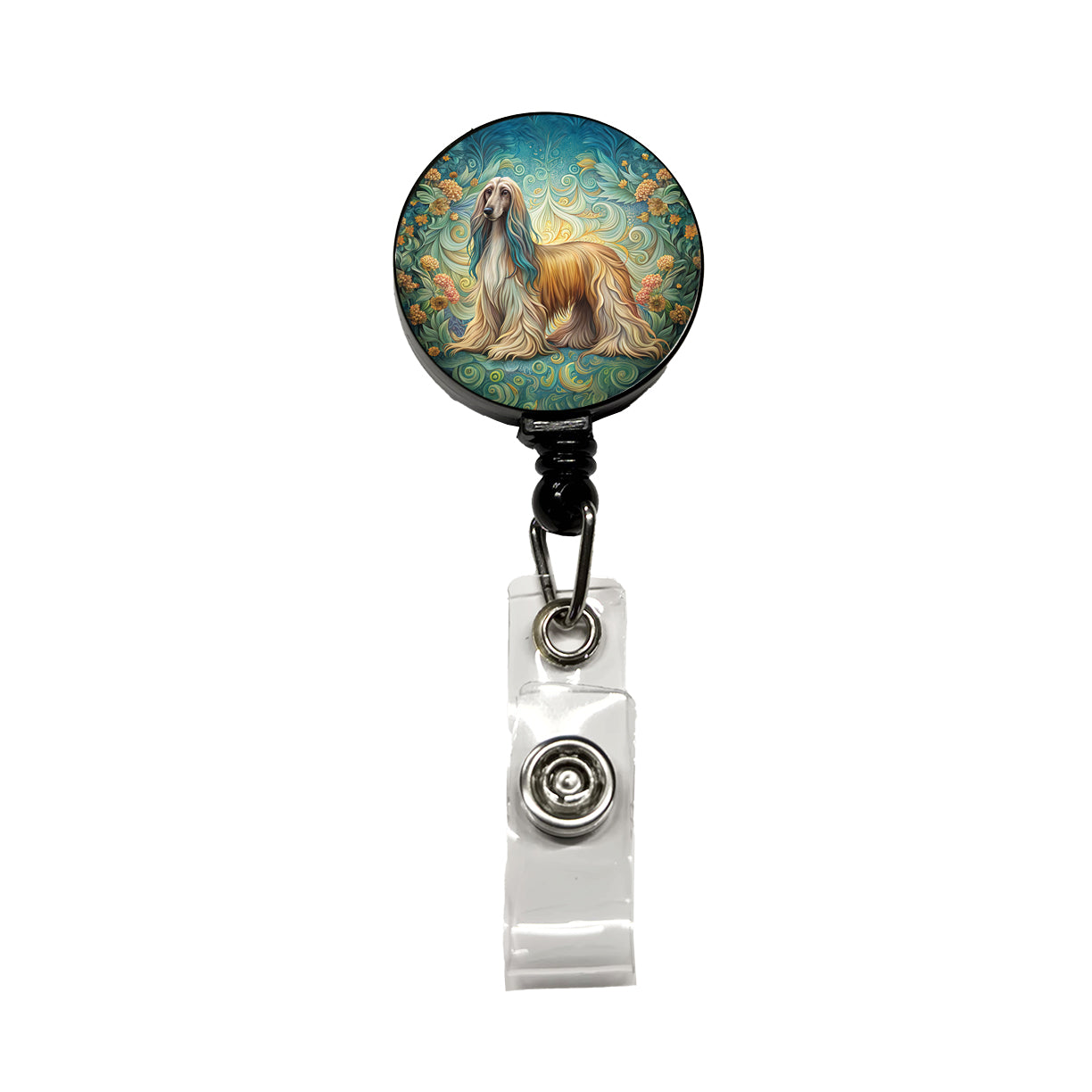 Afghan Hound Dog Art Nouveau Retractable ID Key Card Name Tag Badge Holder with Clip