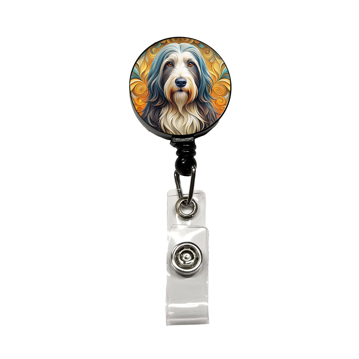 Bearded Collie Dog Art Nouveau Retractable ID Key Card Name Tag Badge Holder with Clip